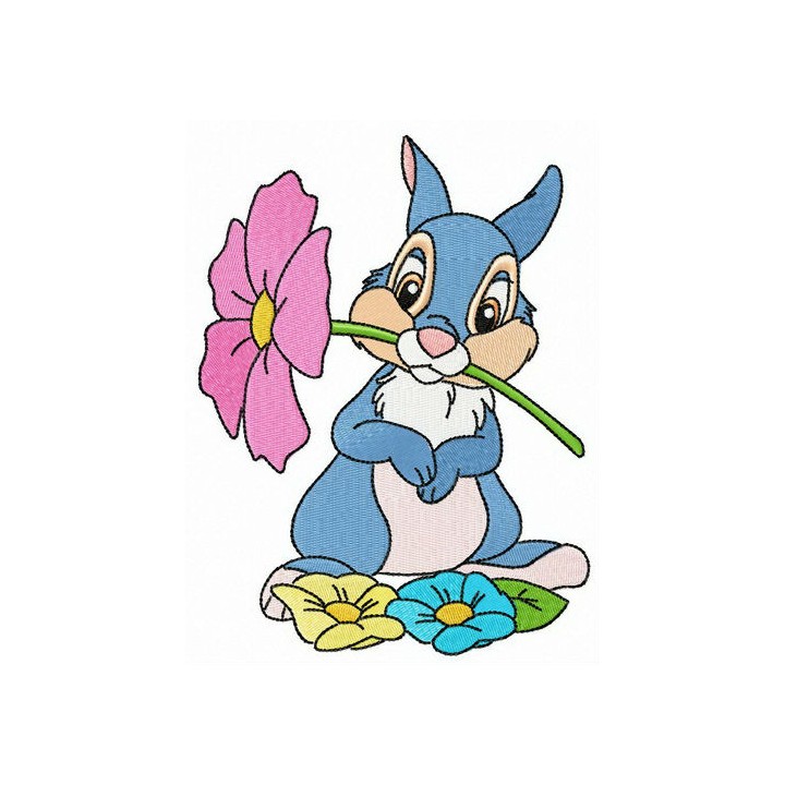Thumper with pink flower embroidery design - Embroidery Design