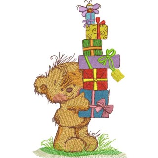 Teddy bear with gift boxes embroidery design - Embroidery Design