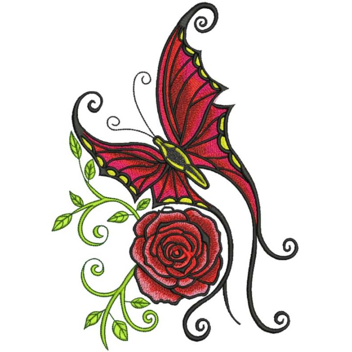 Butterfly and rose embroidery design - Embroidery Design