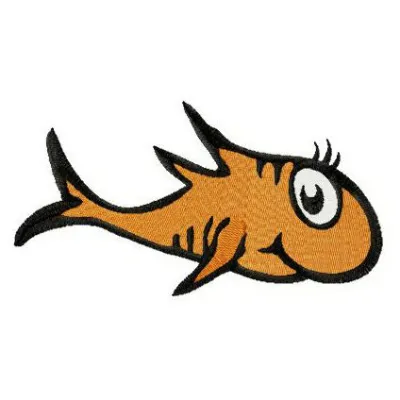 Preview of an orange fish Dr. Seuss embroidery design, showcasing a whimsical stitched motif for various projects.