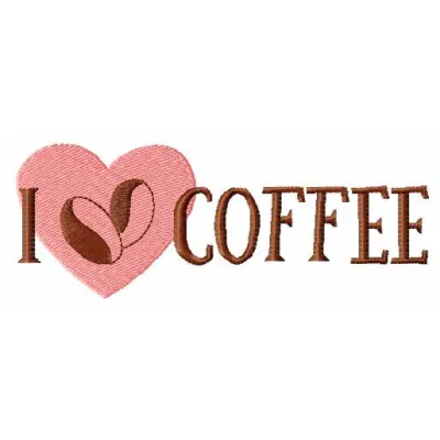 Preview of 'I Love Coffee' embroidery design, showcasing a charming stitched motif suitable for various projects.