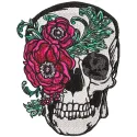 Skull with peony mask embroidery design showcasing intricate stitching patterns for creative projects.