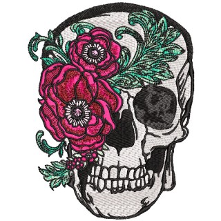 Skull with peony mask embroidery design - Embroidery Design