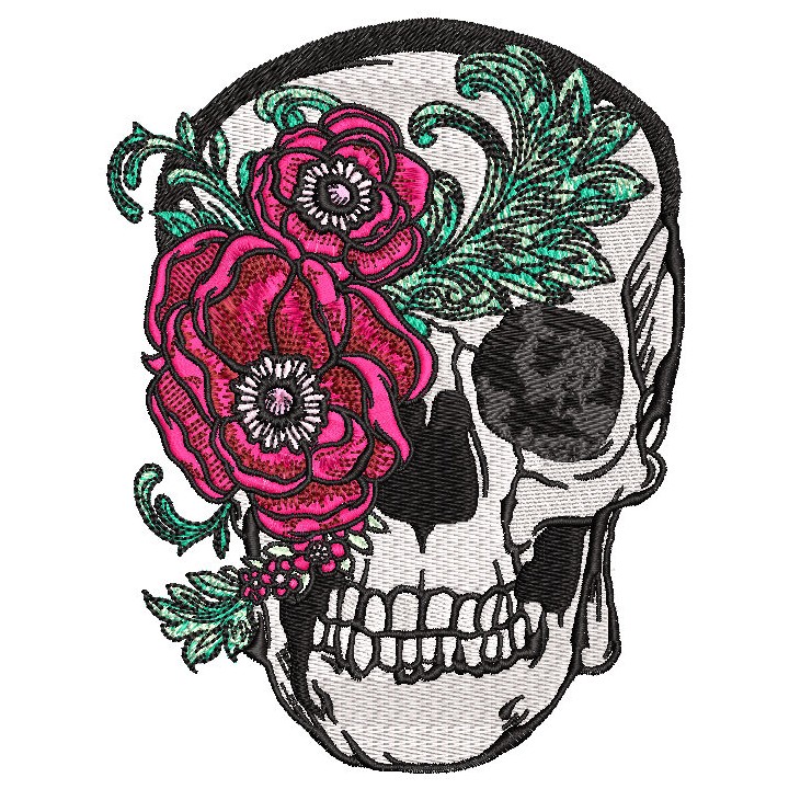 Skull with peony mask embroidery design - Embroidery Design