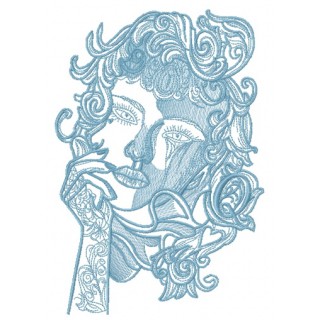Pensive lady sketch embroidery design - Embroidery Design