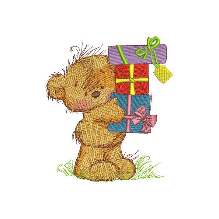 Happy birthday, teddy bear embroidery design - Embroidery Design