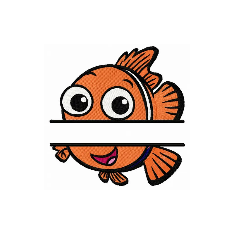 Nemo monogram embroidery design featuring a whimsical aquatic theme, perfect for personalizing t-shirts or baby onesies.