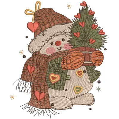 Snowman in love embroidery design featuring two snowmen sharing a warm embrace, perfect for winter projects.