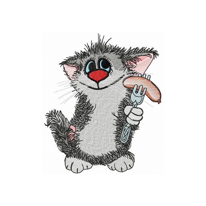 Cat with sausage 2 embroidery design - Embroidery Design