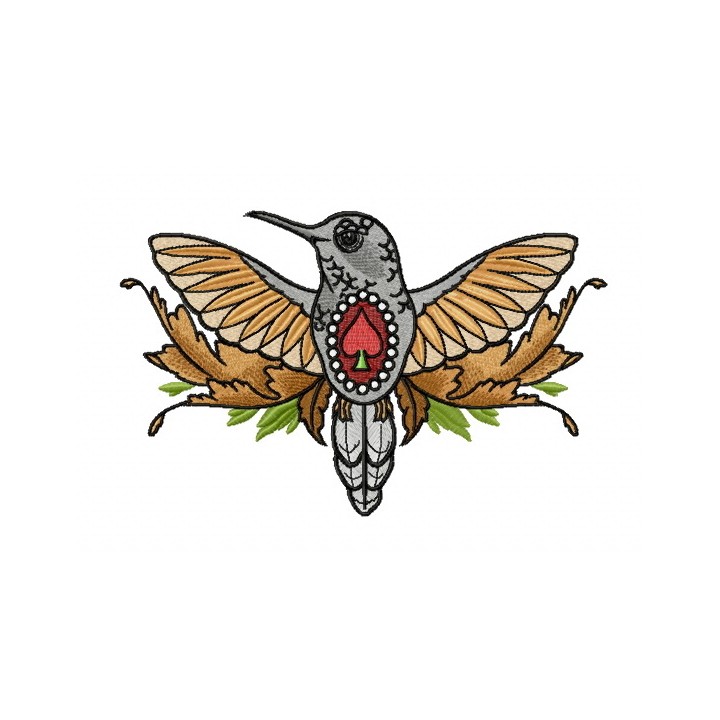 Humming-bird of spades embroidery design - Embroidery Design