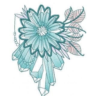 Green blue pink flower embroidery design - Embroidery Design