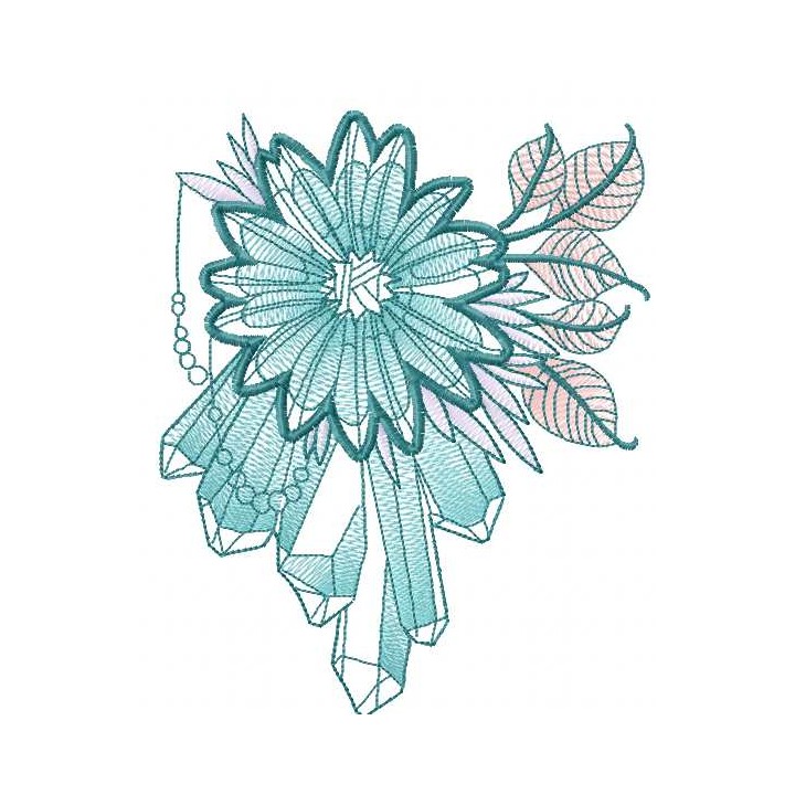 Green blue pink flower embroidery design - Embroidery Design