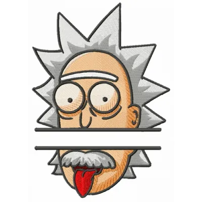 Preview of the Rick Einstein monogram embroidery design featuring a whimsical character from the Rick and Morty series.