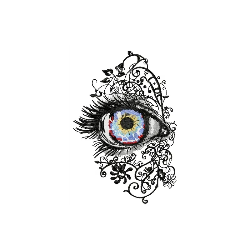 Attractive eye embroidery design showcasing a unique stitching pattern for fashion accessories.