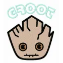 Groot's face embroidery design showcasing intricate stitching patterns for creative projects like t-shirts or hoodies.