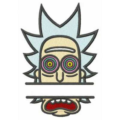 Hypnotic Rick monogram embroidery design featuring a whimsical character from the popular Rick and Morty series.