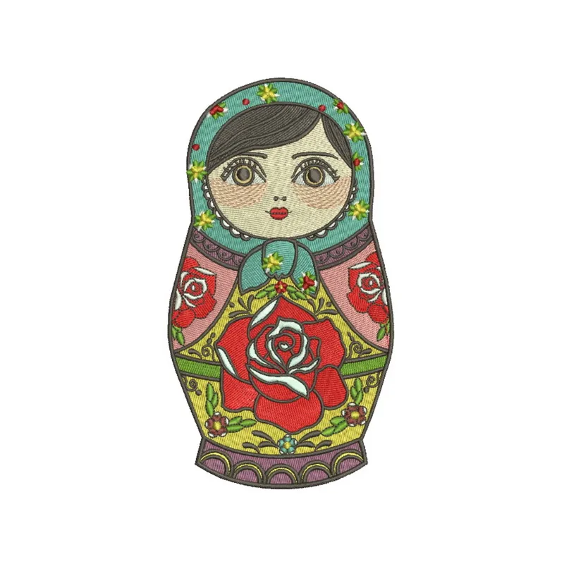 Preview of Matryoshka embroidery design featuring traditional Russian dolls, ideal for various fabric projects.