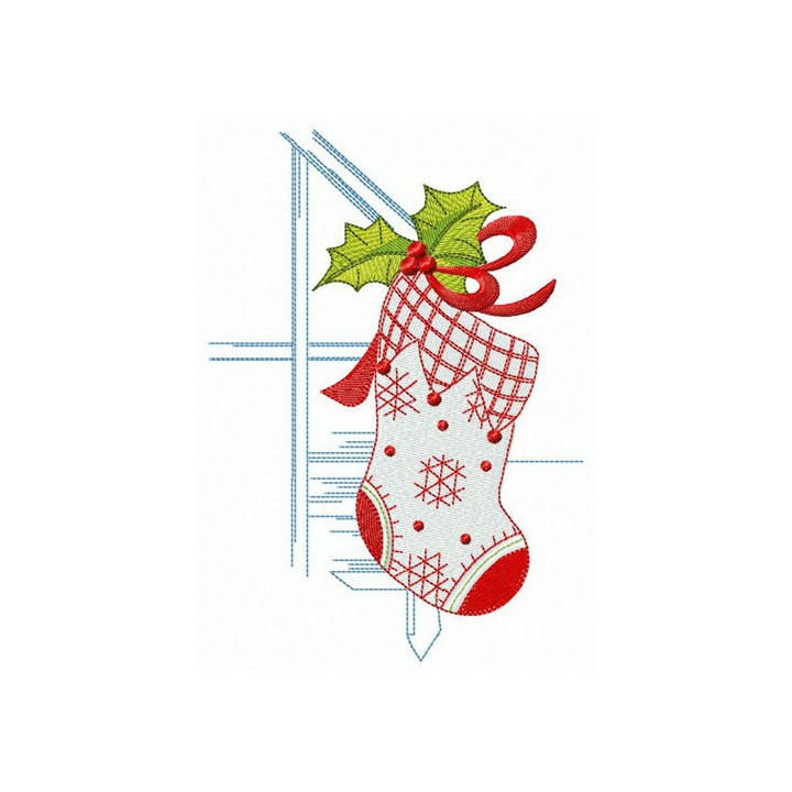 X-mas sock near stairs embroidery design - Embroidery Design