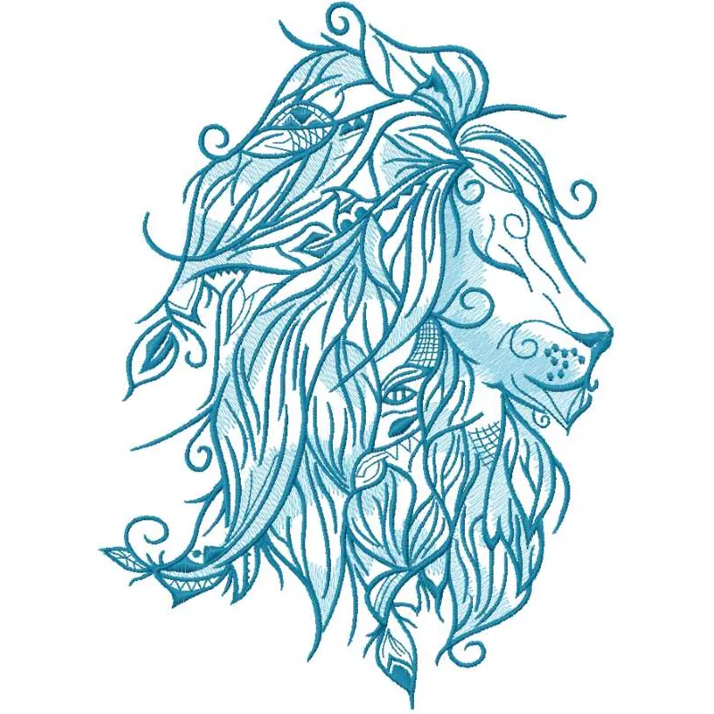 Preview of a blue lion embroidery design showcasing intricate details, ideal for stitching on various fabrics.