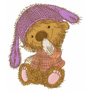Bear in knitted bunny hat embroidery design - Embroidery Design