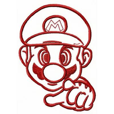 Plumber Mario embroidery design showcasing the beloved character from Super Mario, perfect for stitching on various items.