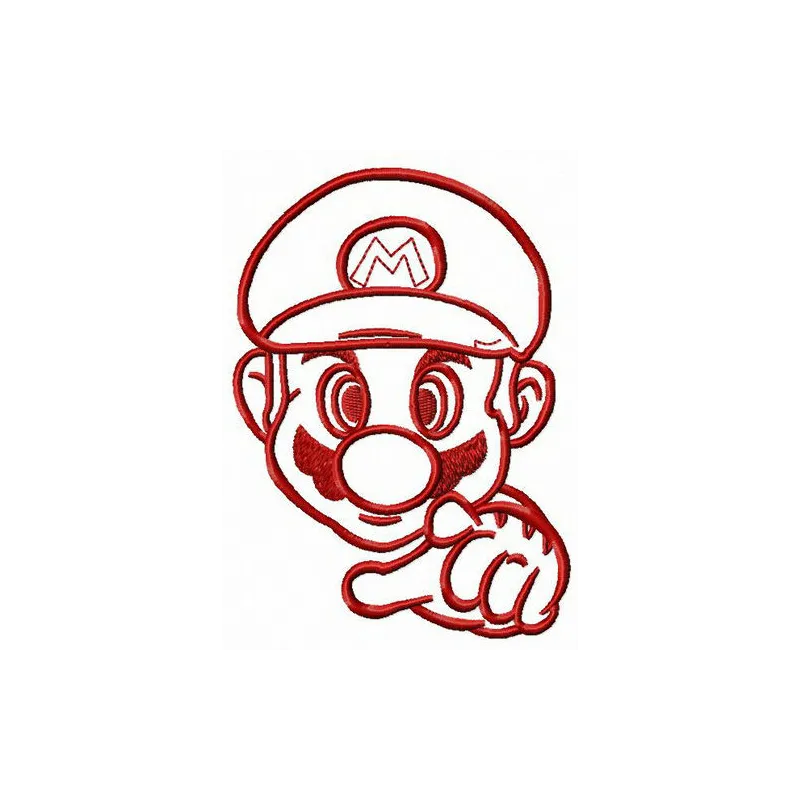 Plumber Mario embroidery design showcasing the beloved character from Super Mario, perfect for stitching on various items.