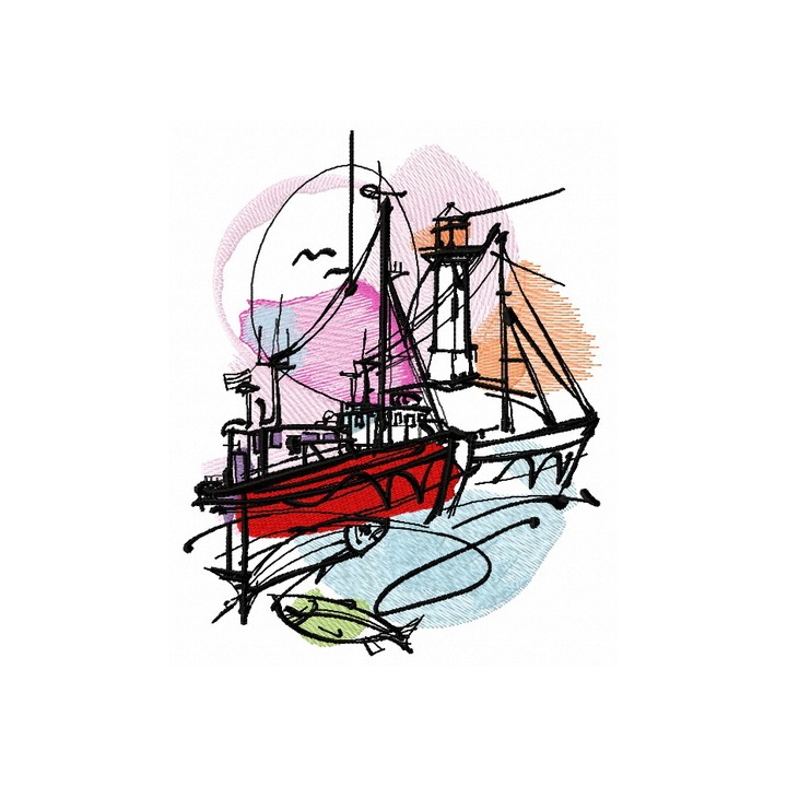 Fishing near the lighthouse embroidery design - Embroidery Design