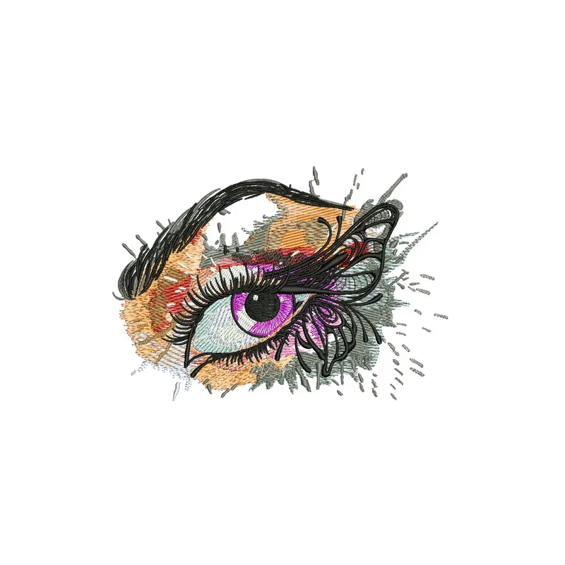 Preview of a winged eye embroidery design featuring intricate stitching patterns, ideal for fashion accessories.