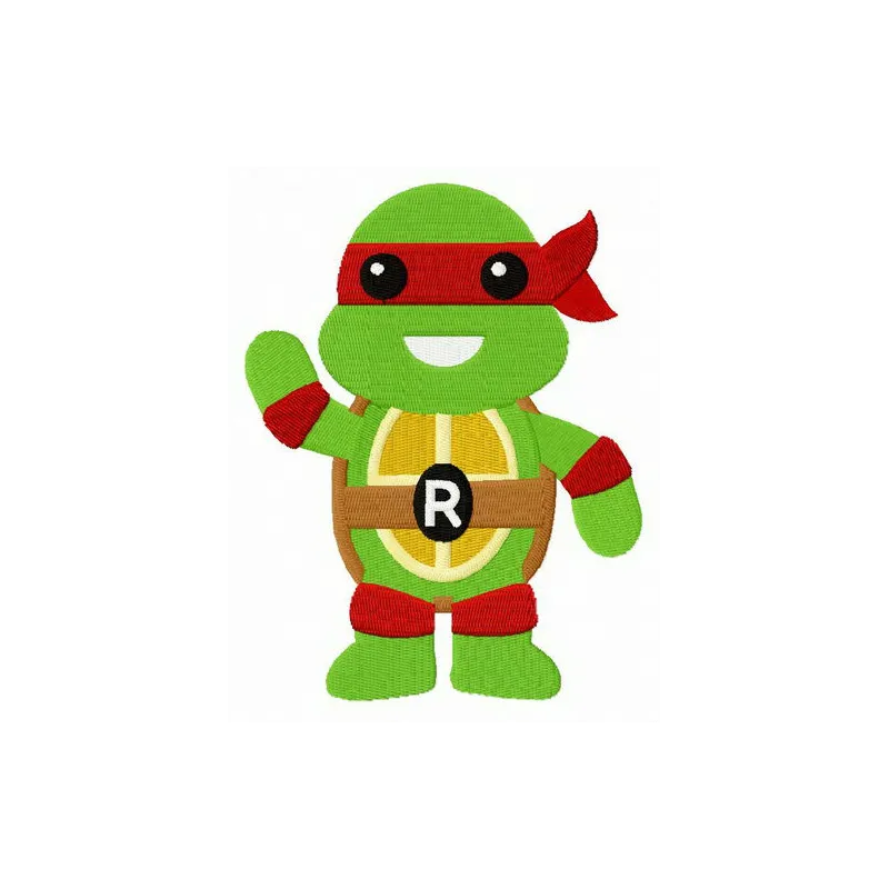 Chibi Raphael embroidery design featuring the beloved Teenage Mutant Ninja Turtle in vibrant colors.