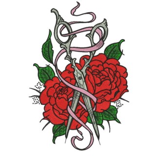 Vintage scissors and ribbon embroidery design - Embroidery Design