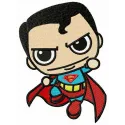 Chibi Superman attacks embroidery design showcasing a playful superhero motif for creative stitching projects.