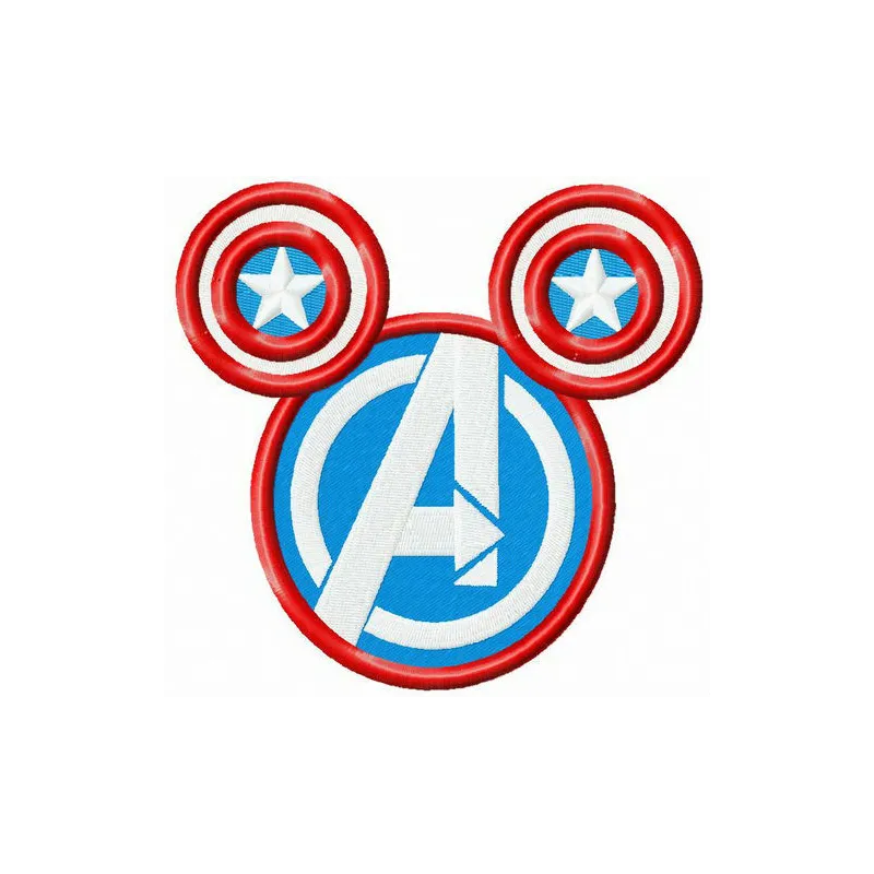 Avengers logo embroidered on a mouse silhouette, showcasing a unique stitching pattern for fans.