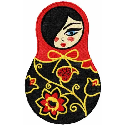 Nesting doll embroidery design featuring colorful traditional dolls, perfect for embellishing various fabric items.