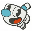 Mugman embroidery design featuring a playful character from video games, ideal for stitching on t-shirts or tote bags.