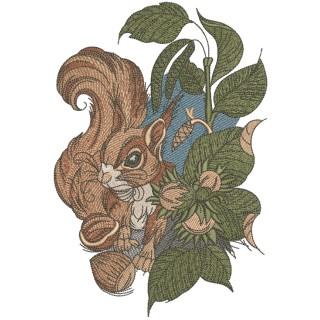 Squirrel with hazelnut embroidery design - Embroidery Design