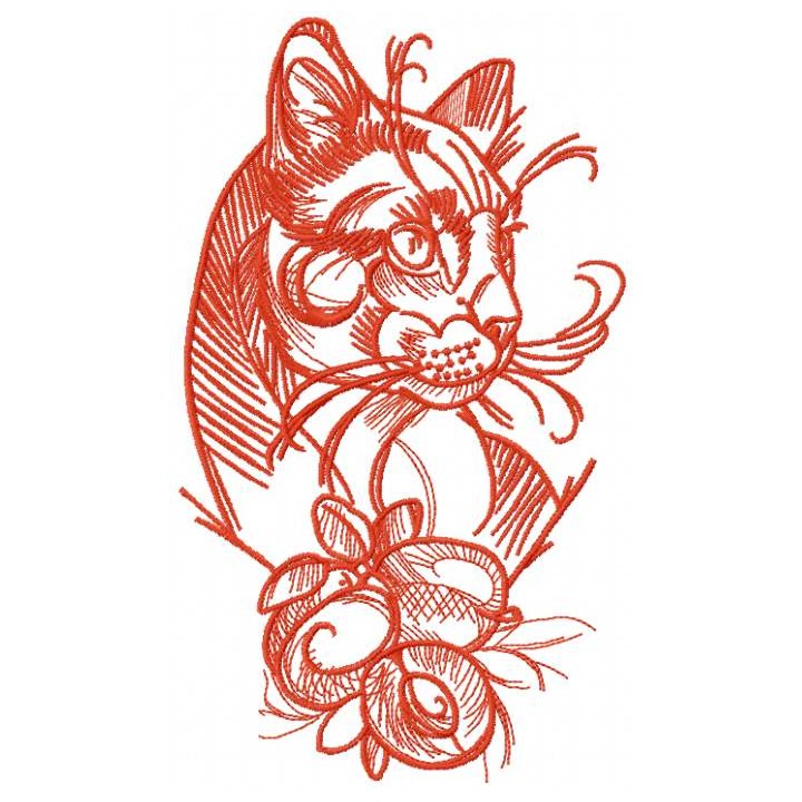 Stylish cat embroidery design - Embroidery Design