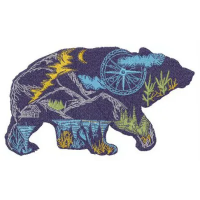 Wandering bear embroidery design showcasing a charming woodland animal pattern for creative stitching projects.