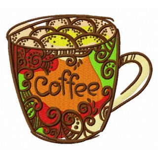 Decorated coffee cup embroidery design - Embroidery Design