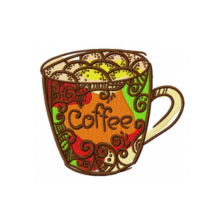 Decorated coffee cup embroidery design - Embroidery Design