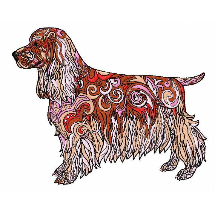 Ornamental English Cocker spaniel embroidery design - Embroidery Design
