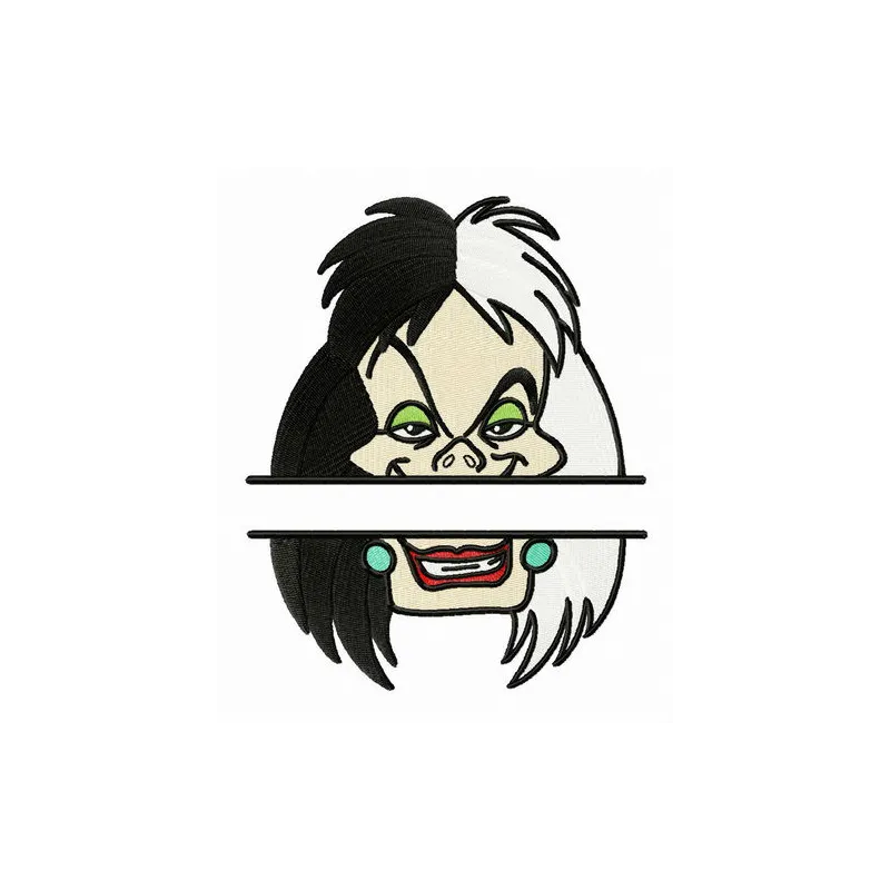 Cruella de Vil monogram embroidery design featuring a stylish and chic stitch pattern for personalized projects.