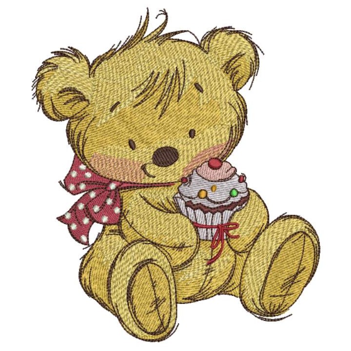 Teddy bear with cupcake 2 embroidery design - Embroidery Design