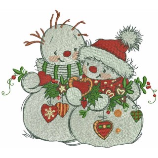 Snowmens meet the new year embroidery design - Embroidery Design