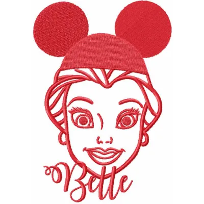 Embroidery design featuring a Mickey Mouse hat inspired by Belle from Beauty and the Beast.
