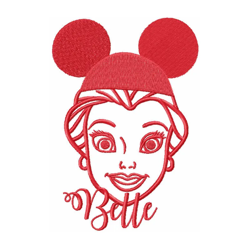 Embroidery design featuring a Mickey Mouse hat inspired by Belle from Beauty and the Beast.