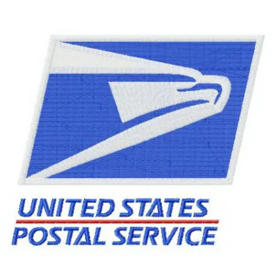 Embroidery design of the United States Postal Service logo for stitching on various fabric items.