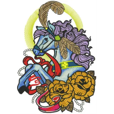 Circus horse embroidery design showcasing a vibrant horse motif ideal for crafting on t-shirts and tote bags.