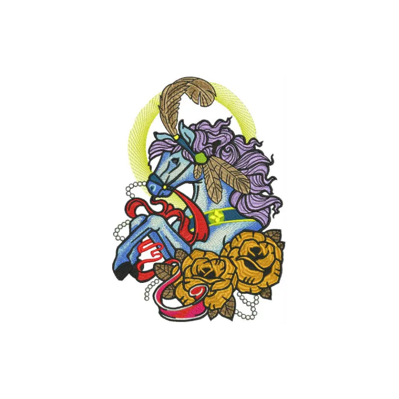 Circus horse embroidery design showcasing a vibrant horse motif ideal for crafting on t-shirts and tote bags.