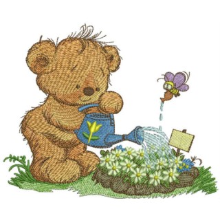 Teddy bear with watering can 5 embroidery design - Embroidery Design