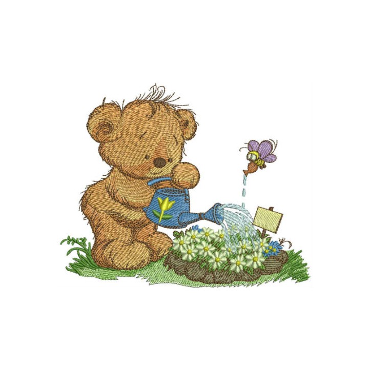 Teddy bear with watering can 5 embroidery design - Embroidery Design